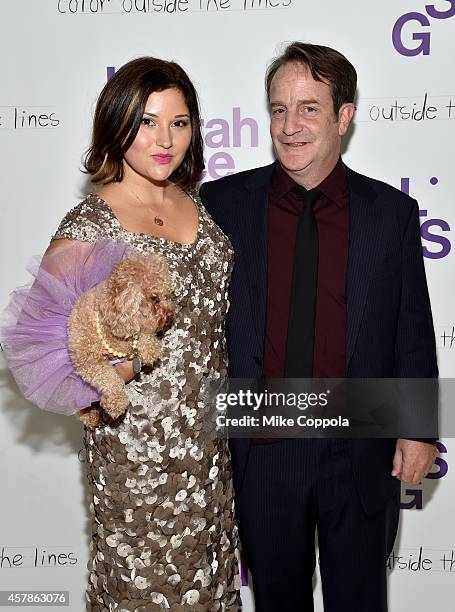 Co-Founders of LilySarahGraceFund Abby Ballin with dog Pippi and Matthew Badger attend LilySarahGrace Presents Color Outside The Lines on October 25,...