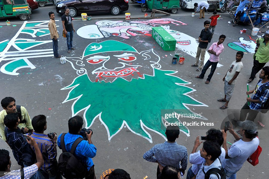 Art protest  in the street near Dhaka University's Faculty...