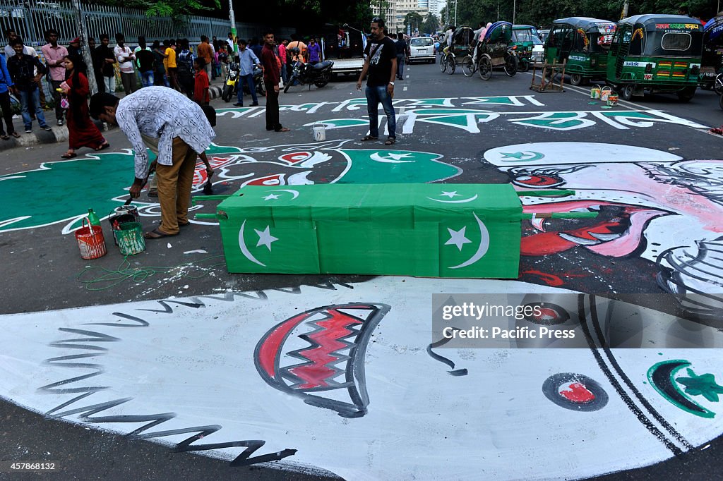 Art protest  in the street near Dhaka University's Faculty...