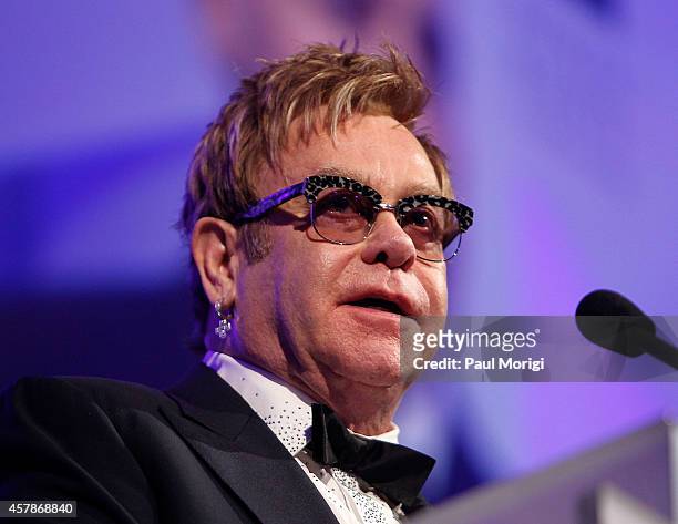 Sir Elton John is honored with HRC's National Equality Award at the 18th Annual HRC National Dinner at The Walter E. Washington Convention Center on...