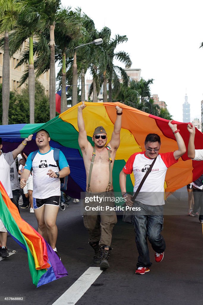 Thousands of people march in Taipei for the Lesbian, Gay,...
