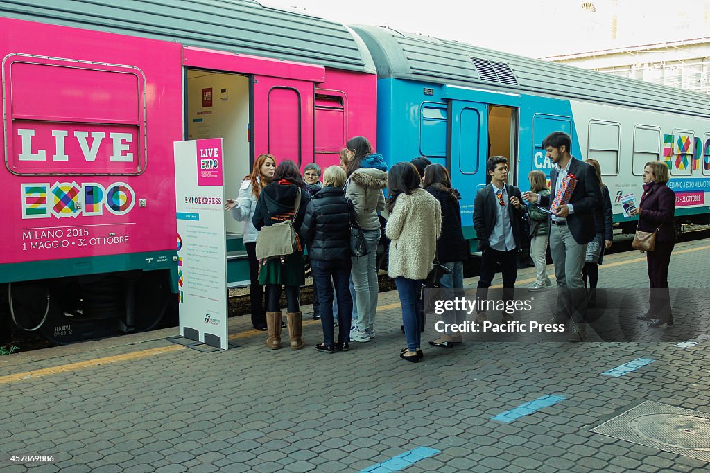 The Expo Express train stopped at Turin's Porta Nuova...