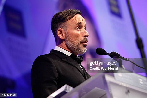 Honoree David Furnish speaks at the 18th Annual HRC National Dinner at The Walter E. Washington Convention Center on October 25, 2014 in Washington,...