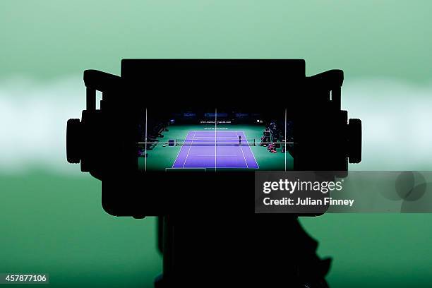 Detail shot of camera during day seven of the BNP Paribas WTA Finals tennis at the Singapore Sports Hub on October 26, 2014 in Singapore.