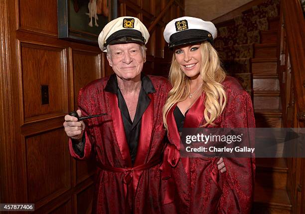 Los Angeles, CA Hugh Hefner and Crystal Hefner attend Playboy Mansion's Annual Halloween Bash at The Playboy Mansion on October 25, 2014 in Los...