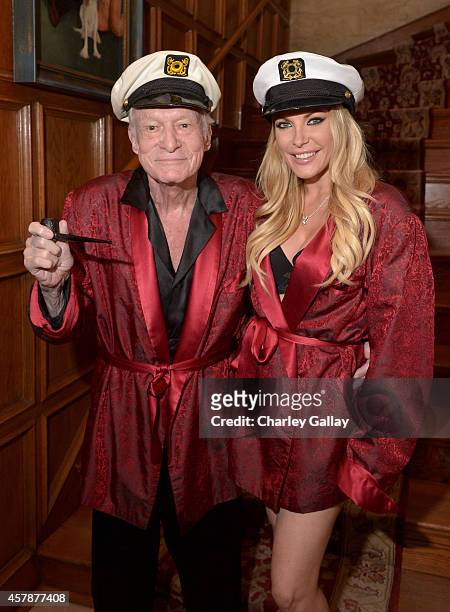 Los Angeles, CA Hugh Hefner and Crystal Hefner attend Playboy Mansion's Annual Halloween Bash at The Playboy Mansion on October 25, 2014 in Los...
