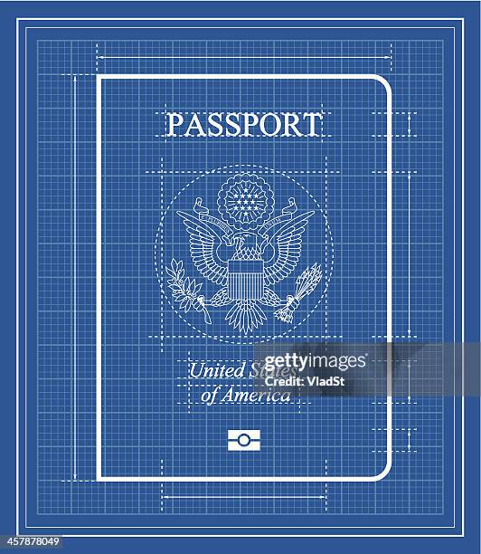 usa-passport blueprint - great seal stock-grafiken, -clipart, -cartoons und -symbole