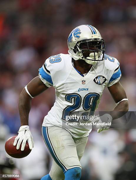 Cassius Vaughn of the Detroit Lions in action during the NFL match between Detroit Lions and Atlanta Falcons at Wembley Stadium on October 26, 2014...