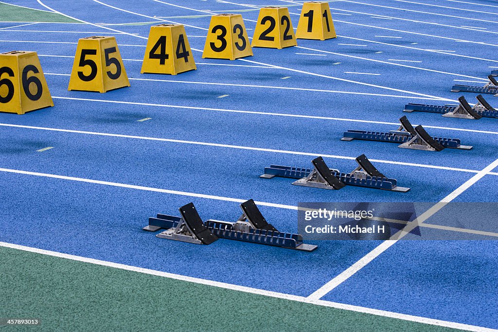 Starting blocks at starting line