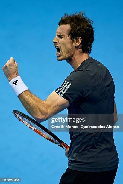 Andy Murray of Great Britain reacts against Tommy Robredo of Spain in the final during day seven of the ATP 500 World Tour Valencia Open tennis...