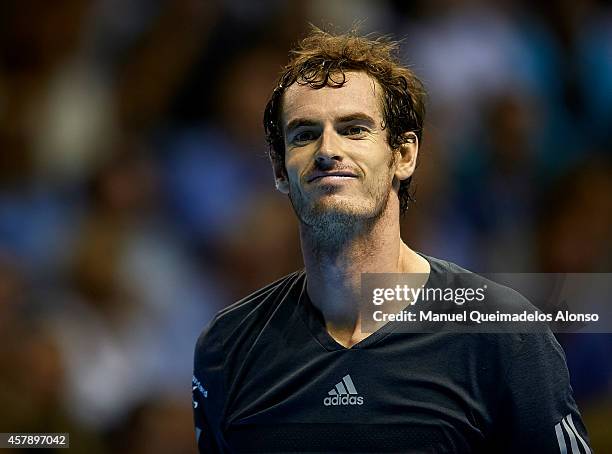 Andy Murray of Great Britain reacts against Tommy Robredo of Spain in the final during day seven of the ATP 500 World Tour Valencia Open tennis...