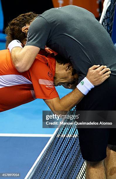 Andy Murray of Great Britain hugs after his men's singles final match against Tommy Robredo of Spain during day seven of the ATP 500 World Tour...
