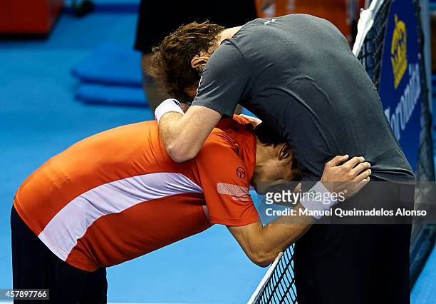 Andy Murray of Great Britain hugs after his men's singles final match against Tommy Robredo of Spain during day seven of the ATP 500 World Tour...
