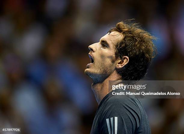 Andy Murray of Great Britain reacts against Tommy Robredo of Spain in the final during day seven of the ATP 500 World Tour Valencia Open tennis...