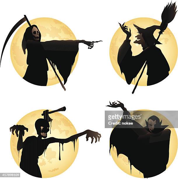 halloween monster set - vampire silhouette stock illustrations