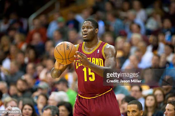 Anthony Bennett of the Cleveland Cavaliers looks for a pass against the Brooklyn Nets during the second half at Quicken Loans Arena on October 30,...