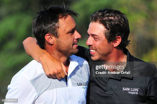 Rafael Echenique and Puma Dominguez of Argentina celebrate after winning the America's Golf Cup as part of PGA Latinoamerica tour at Olivos Golf Club...