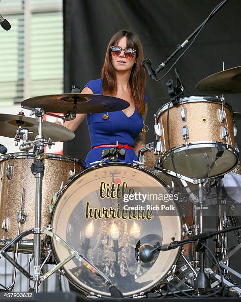 Celeste "C.C." Spina of the band Little Hurricane performs onstage at the Rock 'n' Roll Los Angeles Halloween Half-Marathon and 5K benefitting the...