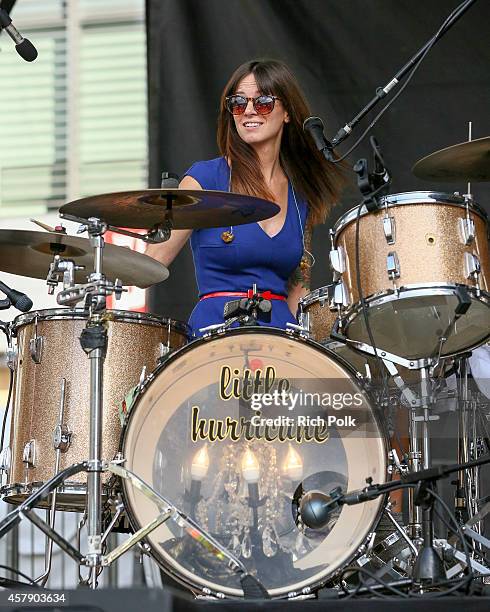 Celeste "C.C." Spina of the band Little Hurricane performs onstage at the Rock 'n' Roll Los Angeles Halloween Half-Marathon and 5K benefitting the...