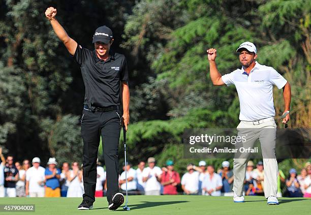 Rafael Echenique and Puma Dominguez of Argentina celebrate after winning the America's Golf Cup as part of PGA Latinoamerica tour at Olivos Golf Club...