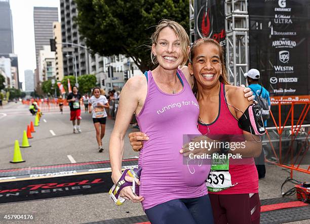 General view of a runner at the finish line at the Rock 'n' Roll Los Angeles Halloween Half-Marathon and 5K benefitting the ASPCA on October 26, 2014...