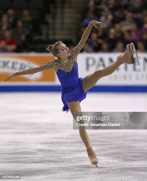 Elena Radionova competes in the Ladies Free Skating during the 2014 Hilton HHonors Skate America competition at the Sears Centre Arena on October 26,...