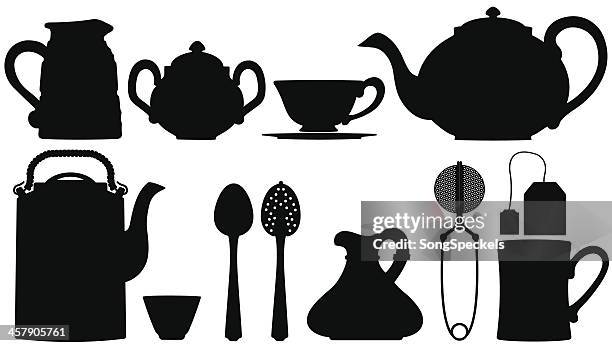 teekannen und tee zubehör - tea cup stock-grafiken, -clipart, -cartoons und -symbole