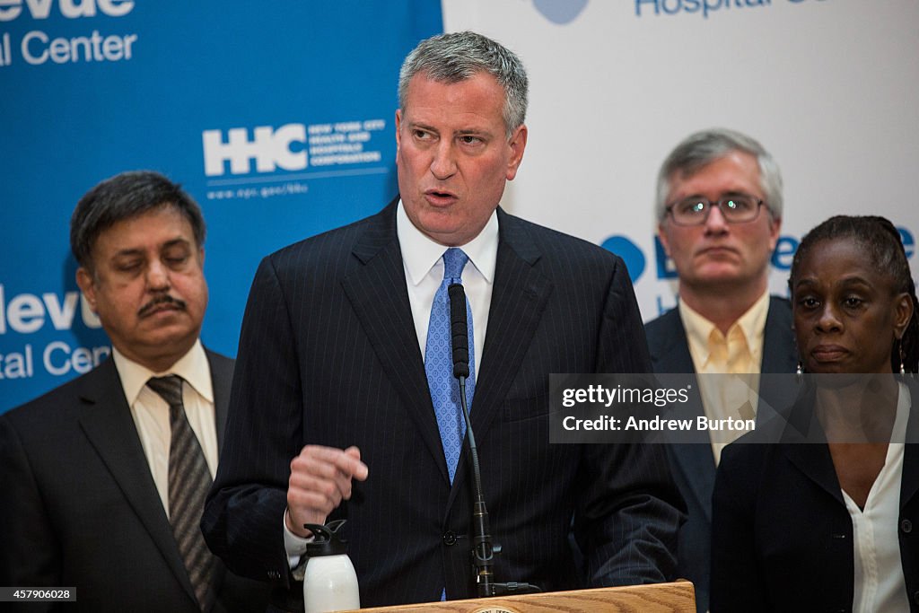 NYC Mayor De Blasio Holds Press Conference At Hopsital Treating Ebola Patient