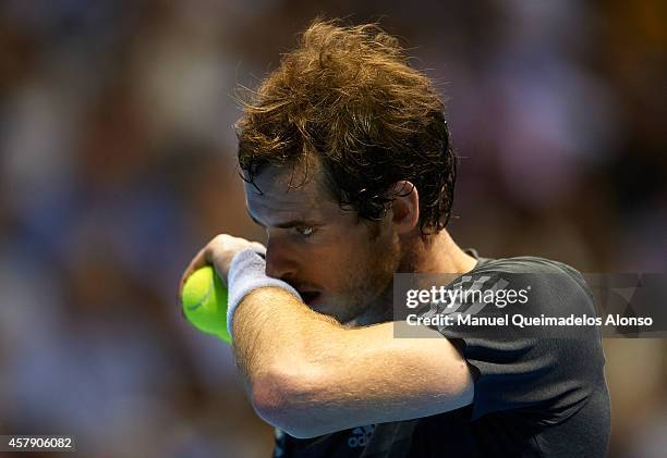 Andy Murray of Great Britain reacts against Tommy Robredo of Spain in the final during day seven of the ATP 500 World Tour Valencia Open tennis...