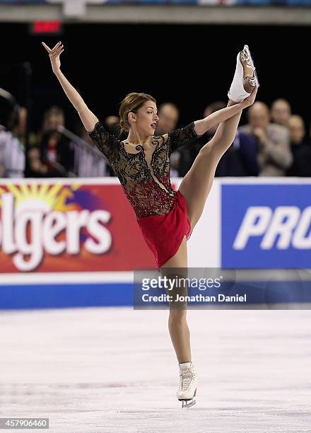 Samantha Cesario competes in the Ladies Free Skating during the 2014 Hilton HHonors Skate America competition at the Sears Centre Arena on October...