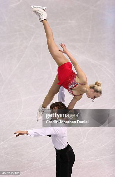 Annabelle Prolss and Ruben Blommaert compete in the Pairs Free Skating during the 2014 Hilton HHonors Skate America competition at the Sears Centre...