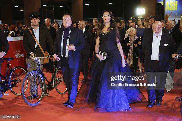 Giulio Violati, Maria Grazia Cucinotta and Renarto Scarpa attend the "Il Postino" red carpet during the 9th Rome Film Festival on October 26, 2014 in...