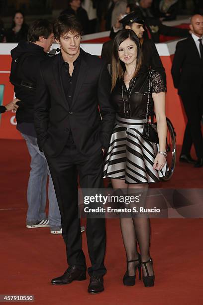 Federico Costantini and Simona Borioni attend the "Il Postino" red carpet during the 9th Rome Film Festival on October 26, 2014 in Rome, Italy.