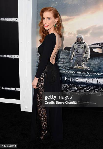 Actress Jessica Chastain attends the "Interstellar" Los Angeles premiere at TCL Chinese Theatre IMAX on October 26, 2014 in Hollywood, California.