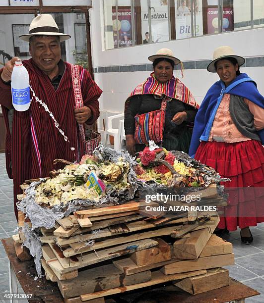 "Amautas" make a ritual to call the "Ajayu" of a patient on December 5, 2013 at the Agromont Hospital in El Alto, 12 km from La Paz. The hospital...