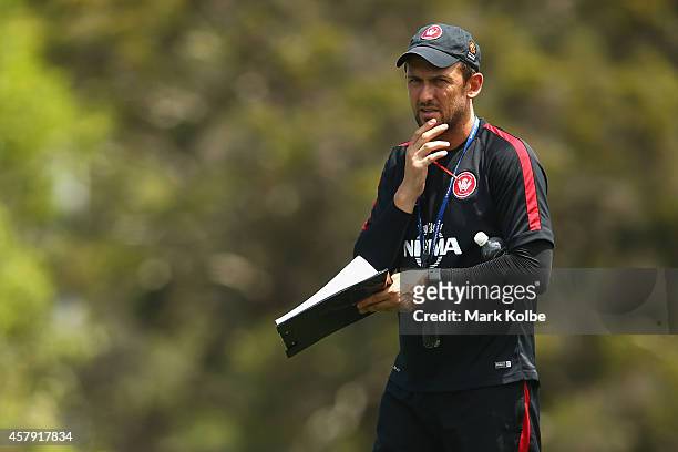 Wanderers coach Tony Popovic watches on during a Western Sydney Wanderers ACL training session at Blacktown International Sportspark on October 27,...