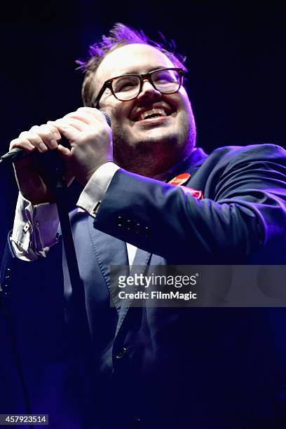 Singer Paul Janeway of St. Paul and The Broken Bones performs onstage during day 3 of the 2014 Life is Beautiful festival on October 26, 2014 in Las...