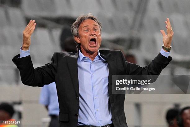 Head coach Muhsin Ertugral of Ajax reacts during the Absa Premiership match between Ajax Cape Town and Bloemfontein Celtic at Cape Town Stadium on...