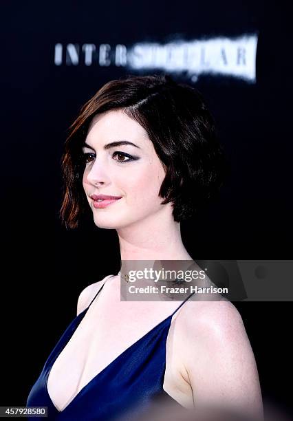 Actress Anne Hathaway attends the premiere of Paramount Pictures' "Interstellar" at TCL Chinese Theatre IMAX on October 26, 2014 in Hollywood,...