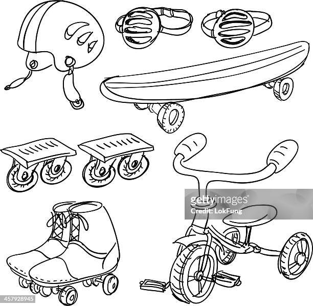 stockillustraties, clipart, cartoons en iconen met sports equipment in sketch style - fiets hoed