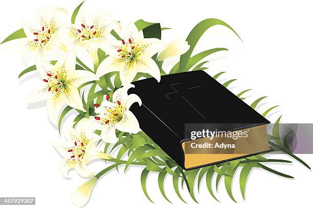 holy bibel - easter lilies and cross stock-grafiken, -clipart, -cartoons und -symbole