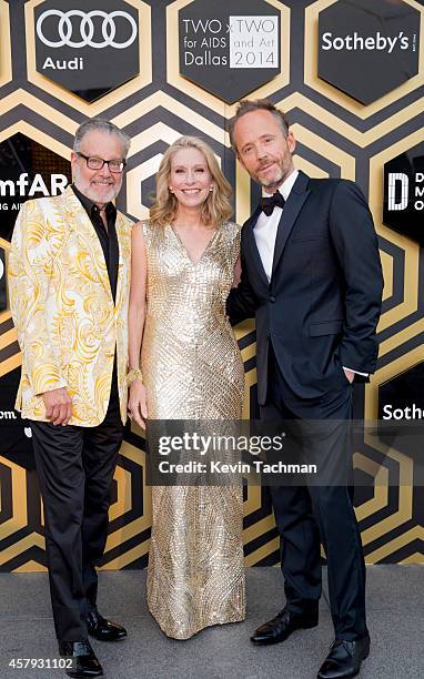 Howard Rachofsky, Cindy Rachofsky and John Benjamin Hickey attend the TWO x TWO For AIDS And Art 2014 Gala and Auction on October 25, 2014 in Dallas,...