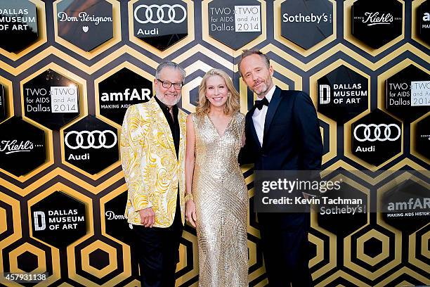 Howard Rachofsky, Cindy Rachofsky and John Benjamin Hickey attend the TWO x TWO For AIDS And Art 2014 Gala and Auction on October 25, 2014 in Dallas,...