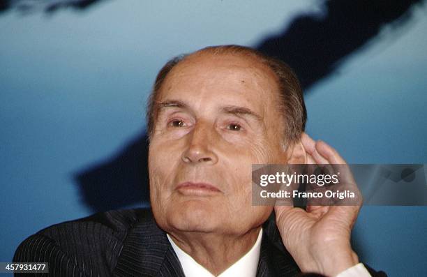 French President Francois Mitterrand attends a conference during the G7 Summit at the Royal Palace of Naples, Piazza del Plebiscito, on July 10, 1994...