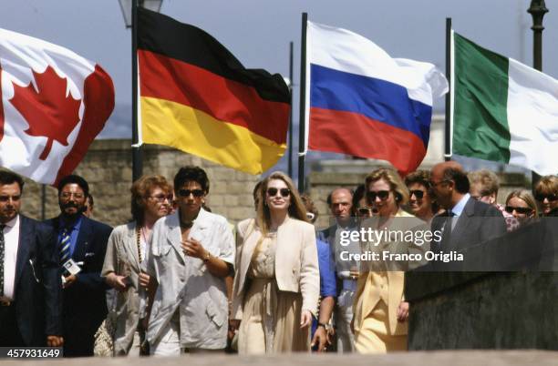 First Lady Hillary Clinton and Veronica Lario , Second wife of Italian Prime Minister Silvio Berlusconi, during the G7 Summit on July 9, 1994 in...