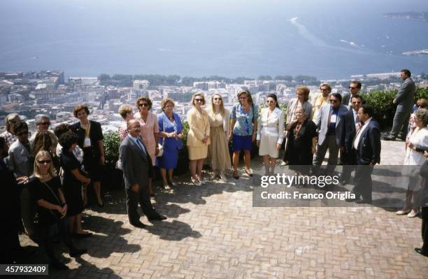 First Lady Hillary Clinton and Veronica Lario, Second wife of Italian Prime Minister Silvio Berlusconi, pose during the G7 Summit on July 9, 1994 in...