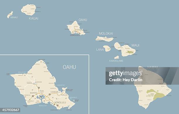hawaii map - honolulu culture stock illustrations