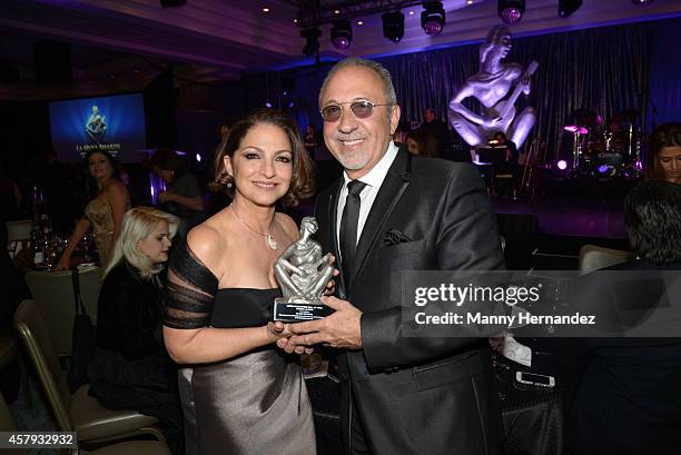 Gloria Estefan and Emilio Estefan attends Latin Songwriters Hall Of Fame La Musa Awards at Ritz Carlton South Beach on October 18, 2014 in Miami...