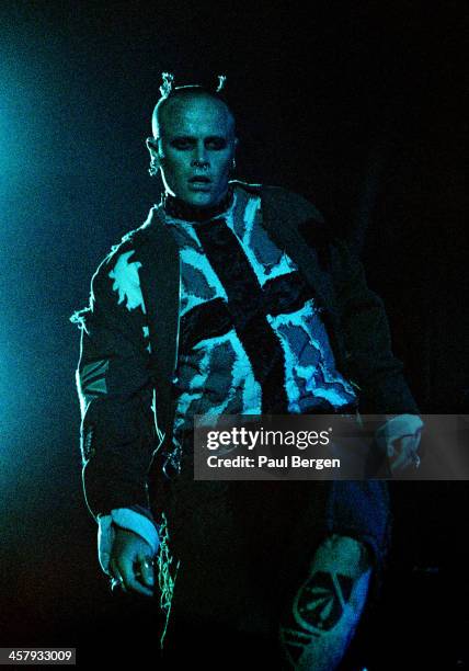 Keith Flint of The Prodigy performing on stage at Drum Rhythm Festival, Amsterdam, Netherlands, 22 May 1998.