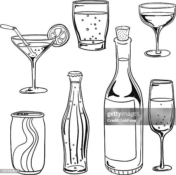 drinks collection in black and white - soda stock illustrations